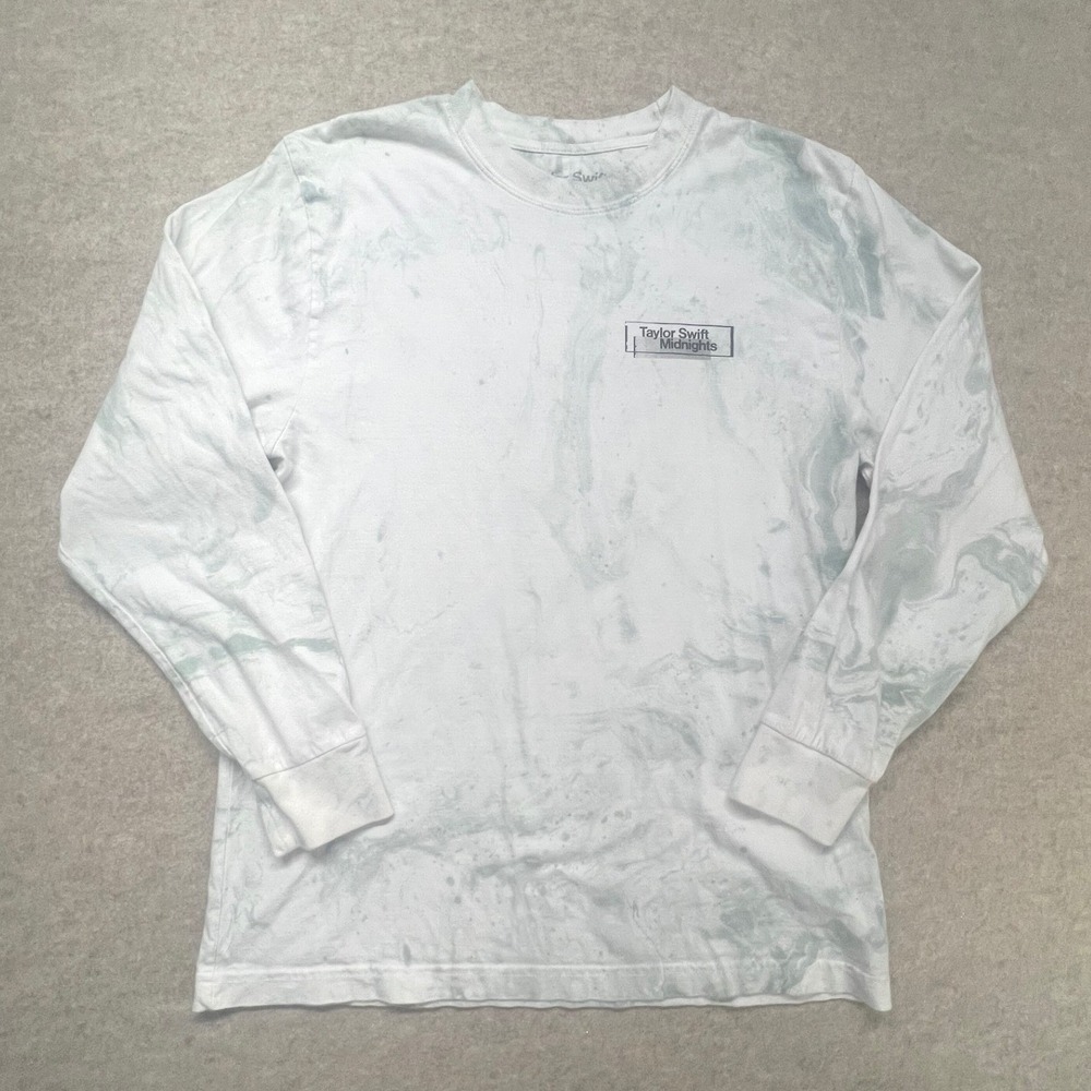 Taylor Swift Midnights Long Sleeve T-Shirt Medium White Grey/Mint Tracklist Tee